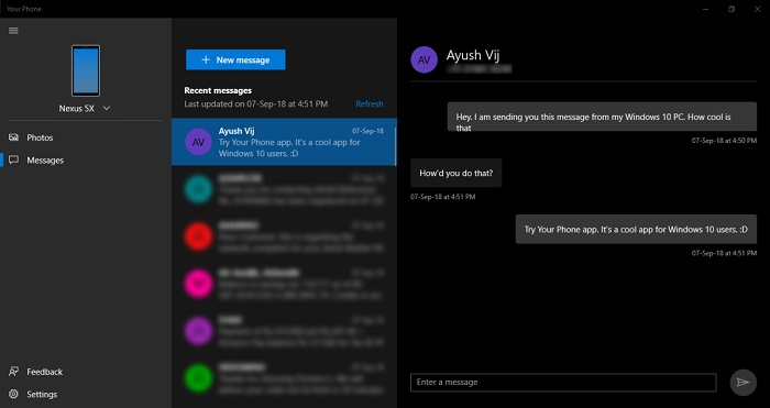 windows10 october 2018 your phone app