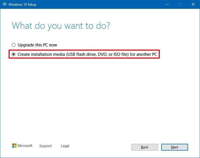 create installation medai other pc option